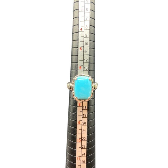 Turquoise 925 Sterling Silver Ring Gemstone Prong Set Rectangle DK Size 7.5 - Picture 14 of 14